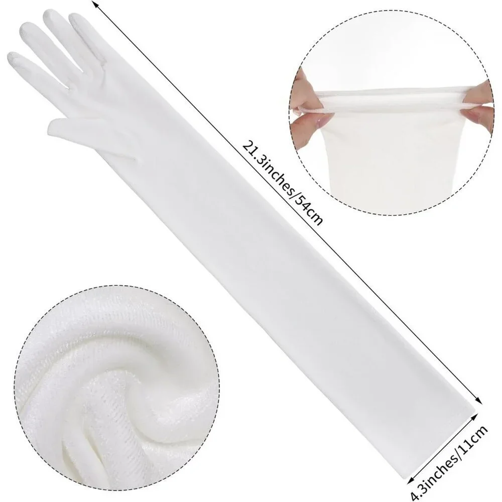 Women's White Velvet Long Gloves Elbow Length Costume Flapper Evening Banquet